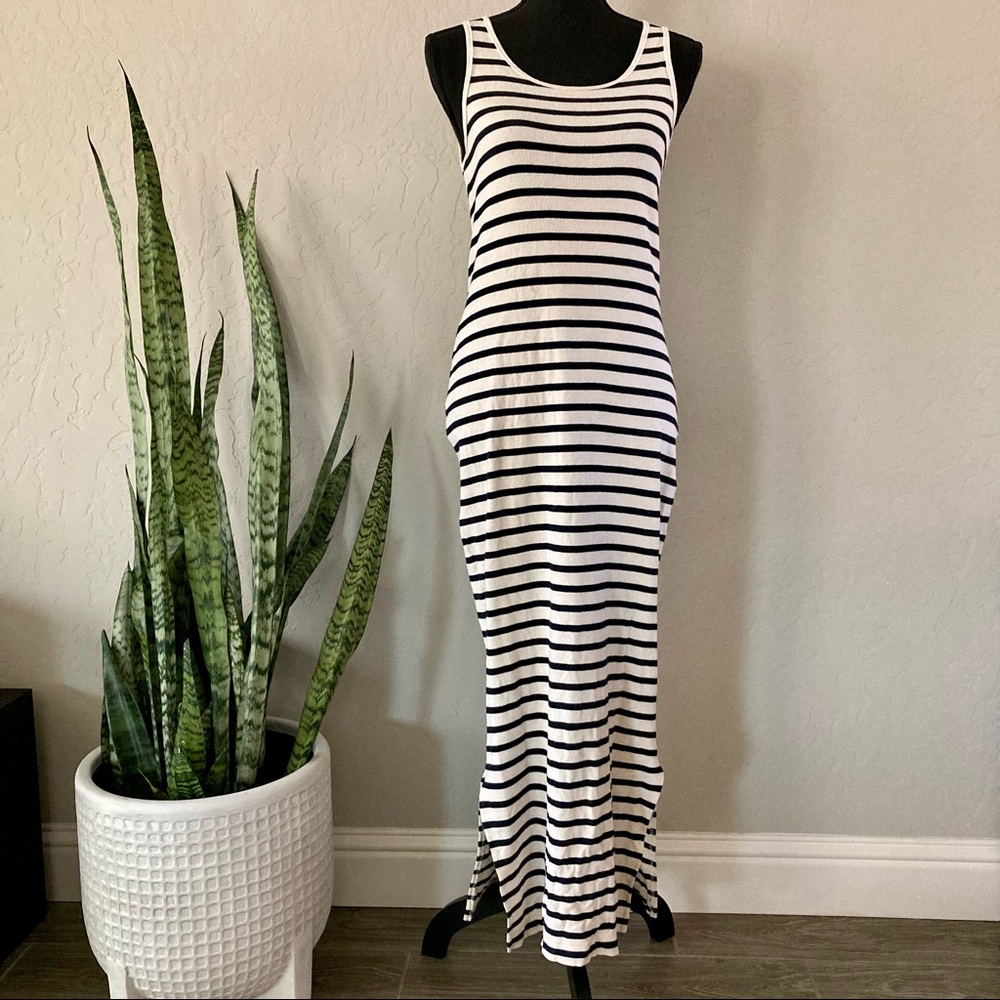 Saint James Navy Blue & Cream Striped Sleeveless Maxi Dress / Size 6